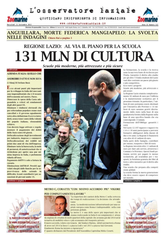 L'osservatore d'Italia edizione del 11 Settembre 2013